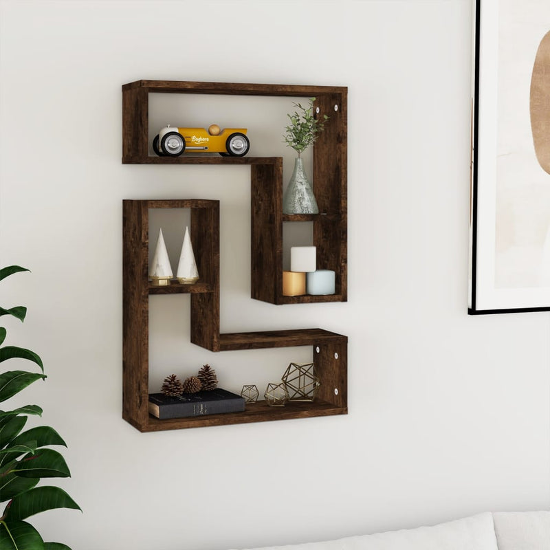 vidaXL 2 db füstös tölgy színű szerelt fa falipolc 50 x 15 x 50 cm