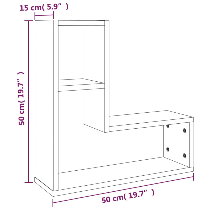 vidaXL 2 db szürke sonoma színű szerelt fa falipolc 50 x 15 x 50 cm