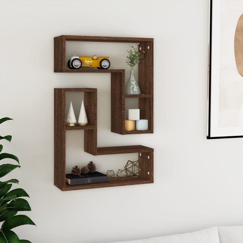 vidaXL 2 db barna tölgyszínű szerelt fa fali kockapolc 50 x 15 x 50 cm