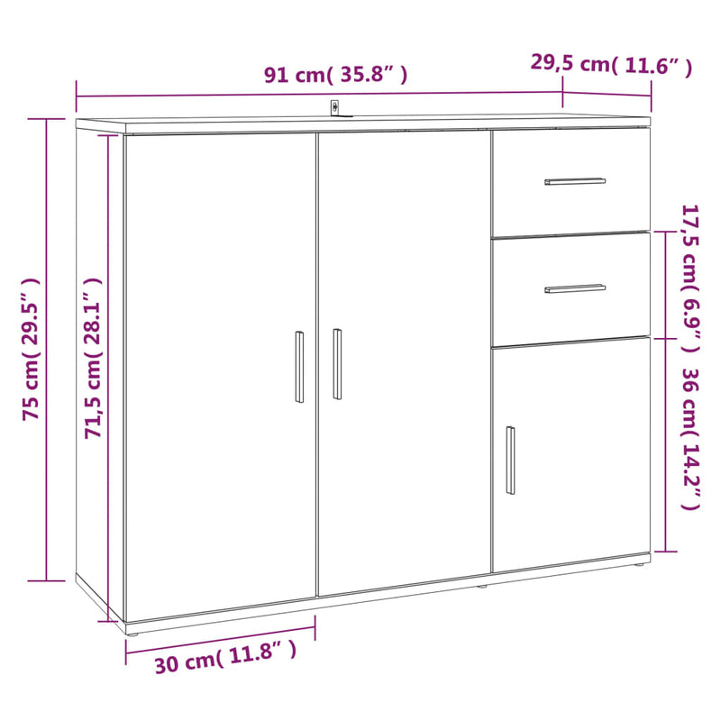 vidaXL betonszürke szerelt fa tálalószekrény 91x29,5x75 cm