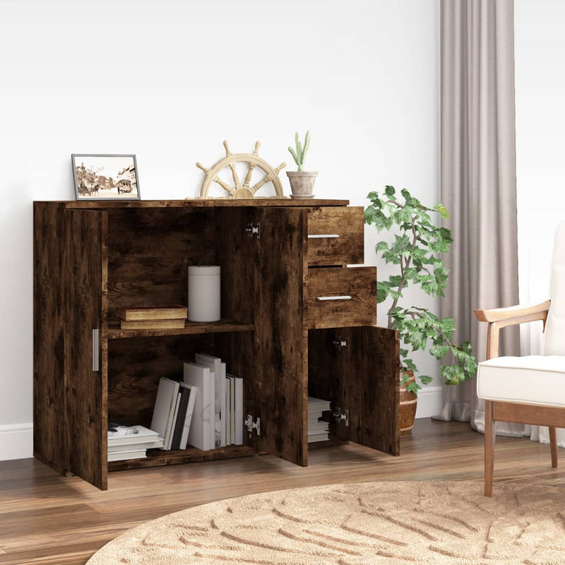 vidaXL füstös tölgy színű szerelt fa tálalószekrény 91x29,5x75 cm
