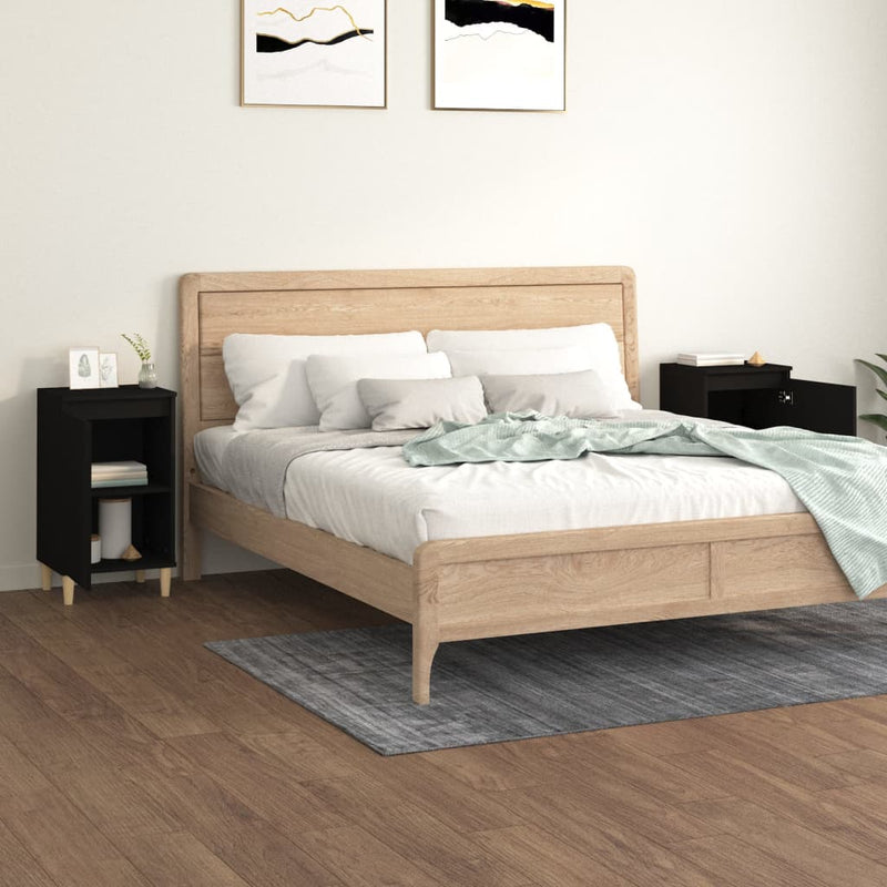 vidaXL 2 db fekete szerelt fa éjjeliszekrény 40x35x70 cm