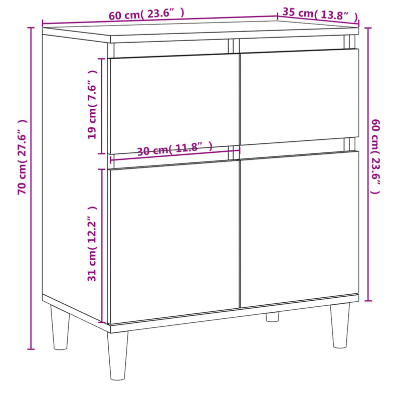 vidaXL fekete szerelt fa tálalószekrény 60 x 35 x70 cm