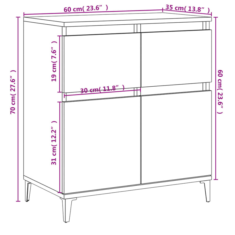 vidaXL betonszürke szerelt fa tálalószekrény 60 x 35 x 70 cm