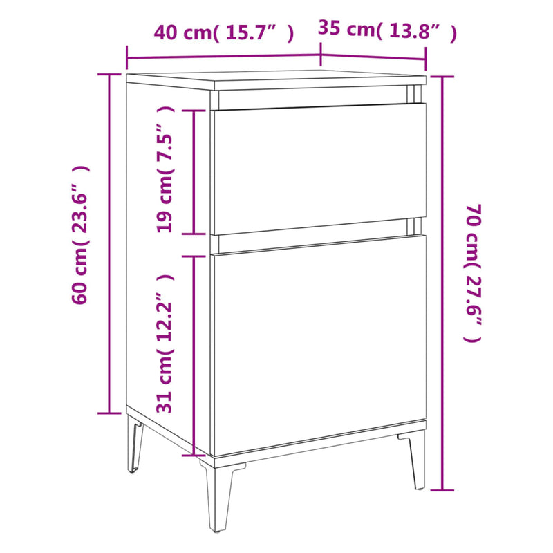 vidaXL 2 db fehér éjjeliszekrény 40 x 35 x 70 cm