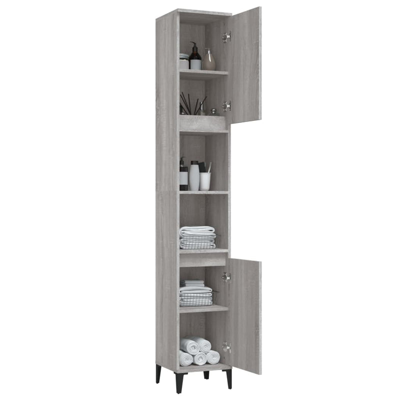 vidaXL szürke sonoma színű szerelt fa fürdőszobaszekrény 30x30x190 cm