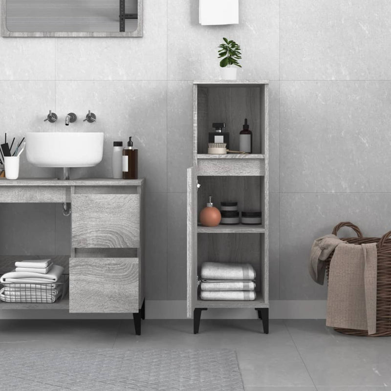 vidaXL szürke sonoma színű szerelt fa fürdőszobaszekrény 30x30x100 cm