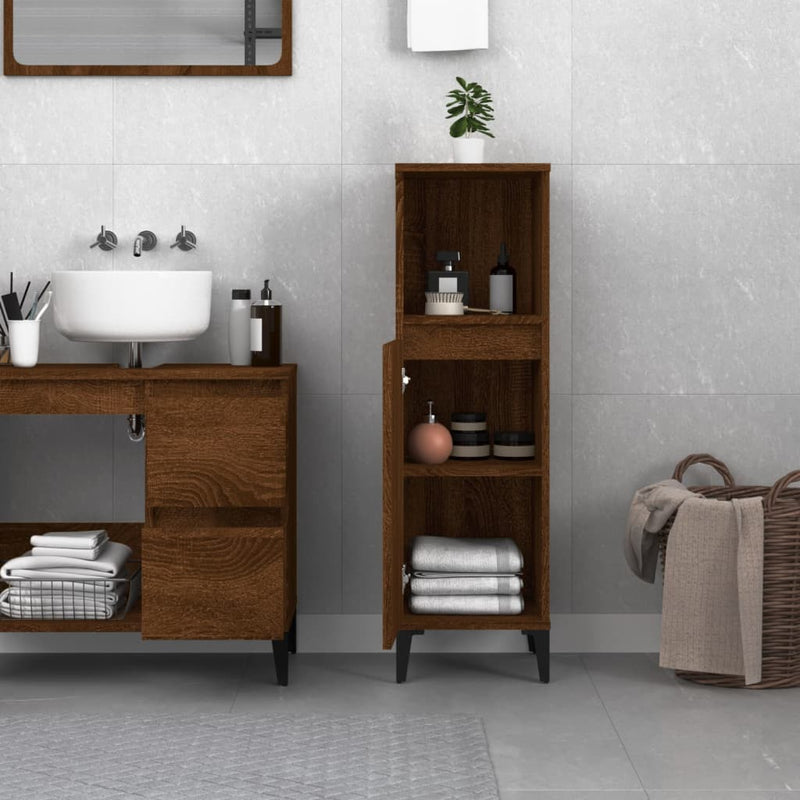 vidaXL barna tölgyszínű szerelt fa fürdőszobaszekrény 30x30x100 cm