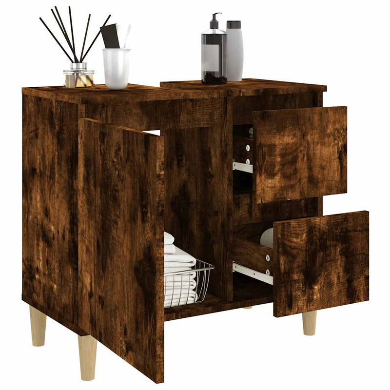 vidaXL füstös tölgy színű szerelt fa fürdőszobaszekrény 65x33x60 cm