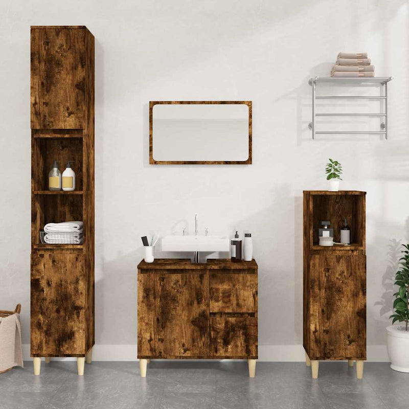 vidaXL füstös tölgy színű szerelt fa fürdőszobaszekrény 65x33x60 cm