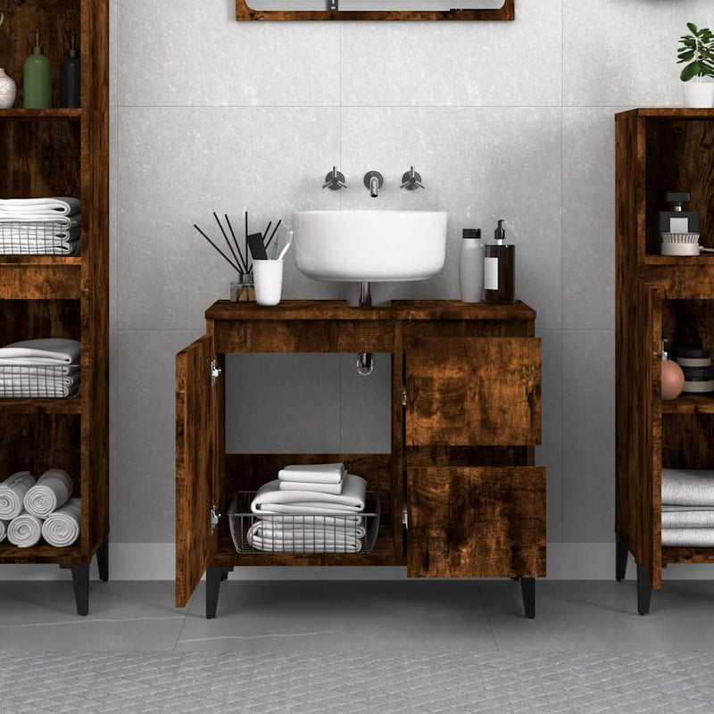 vidaXL füstös tölgy színű szerelt fa fürdőszobaszekrény 65x33x60 cm