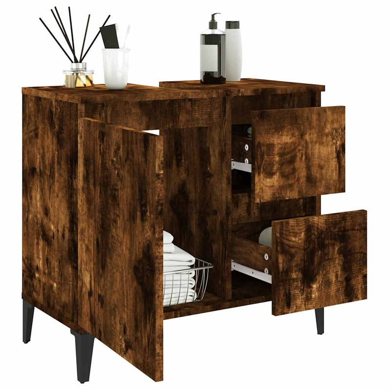 vidaXL füstös tölgy színű szerelt fa fürdőszobaszekrény 65x33x60 cm