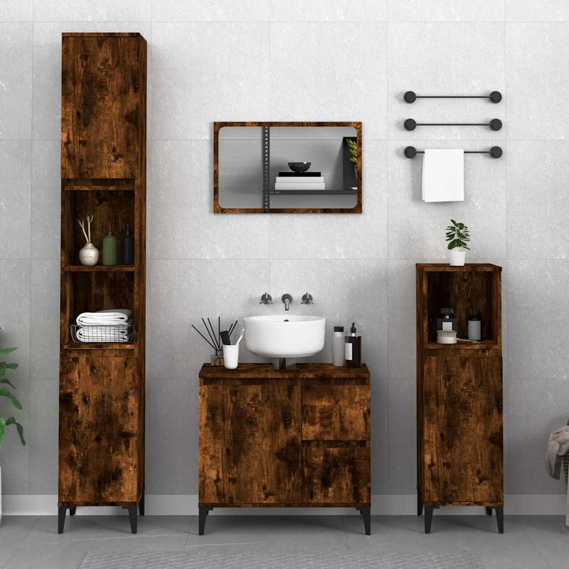 vidaXL füstös tölgy színű szerelt fa fürdőszobaszekrény 65x33x60 cm