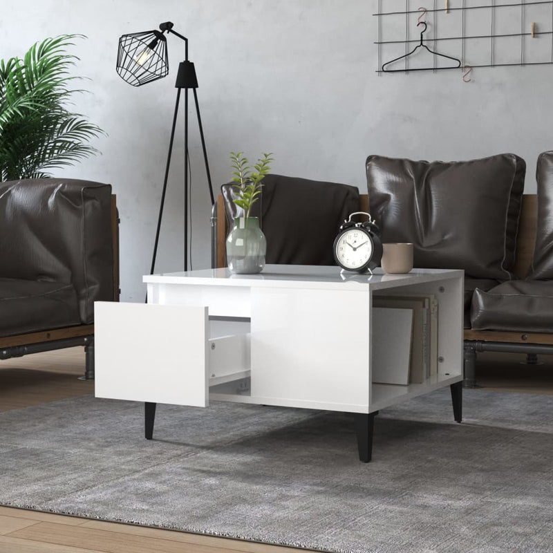 vidaXL magasfényű fehér szerelt fa dohányzóasztal 55 x 55 x 36,5 cm