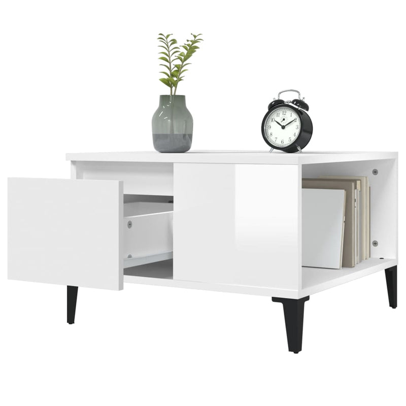 vidaXL magasfényű fehér szerelt fa dohányzóasztal 55 x 55 x 36,5 cm