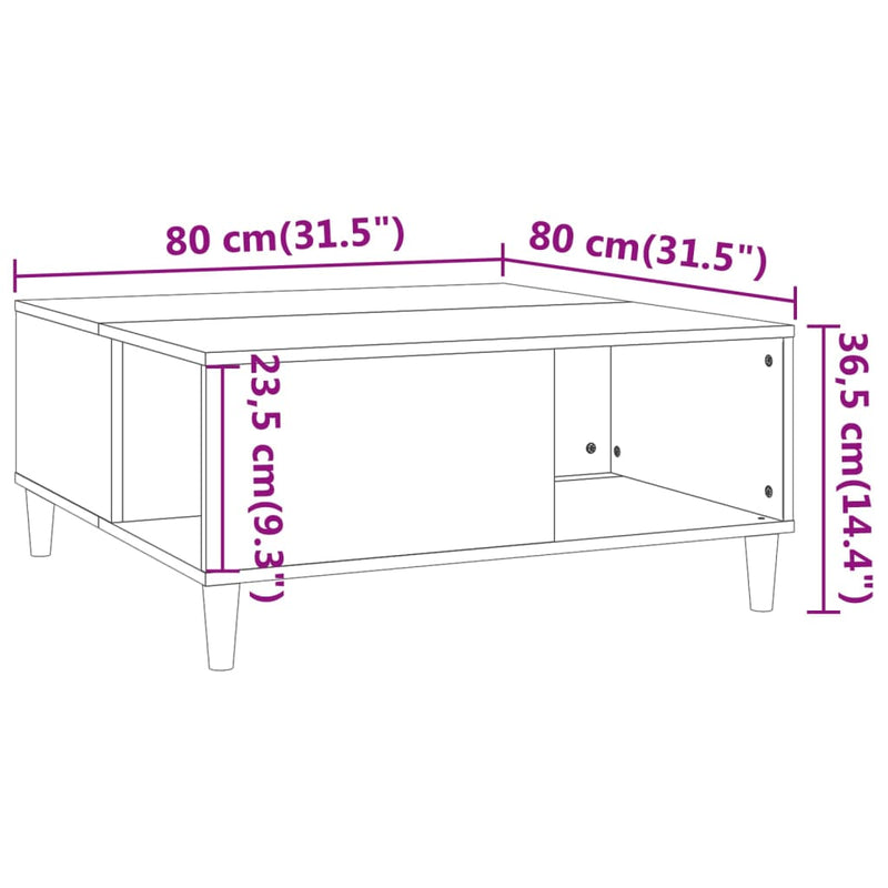 vidaXL betonszürke szerelt fa dohányzóasztal 80x80x36,5 cm