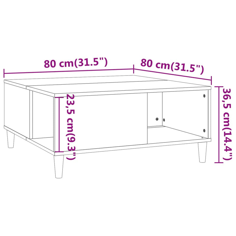 vidaXL szürke sonoma színű szerelt fa dohányzóasztal 80 x 80 x 36,5 cm