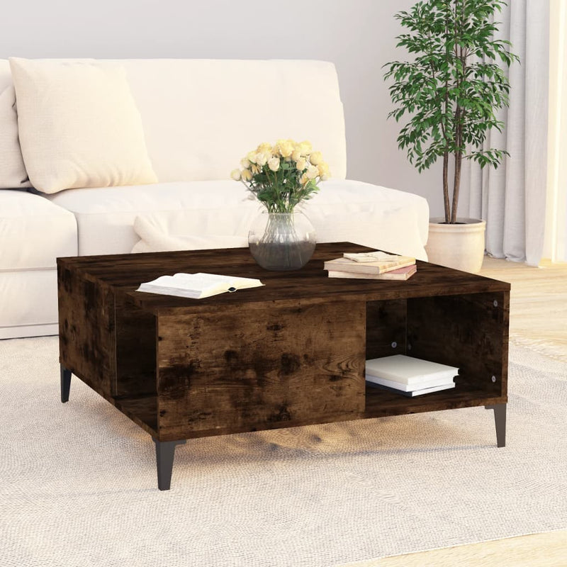 vidaXL füstös tölgy színű fatermék dohányzóasztal 80x80x36,5 cm