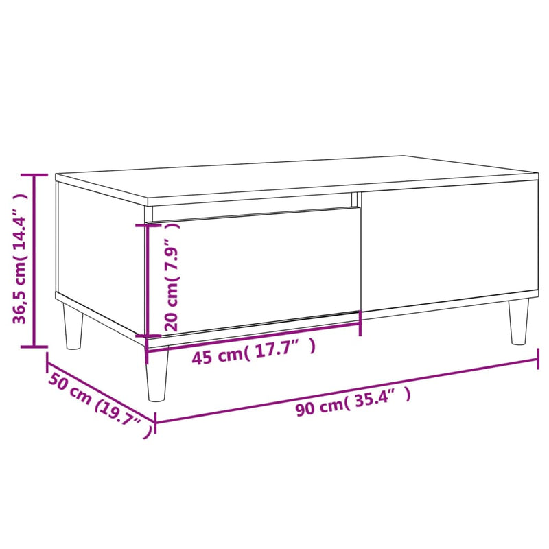 vidaXL fekete szerelt fa dohányzóasztal 90x50x36,5 cm