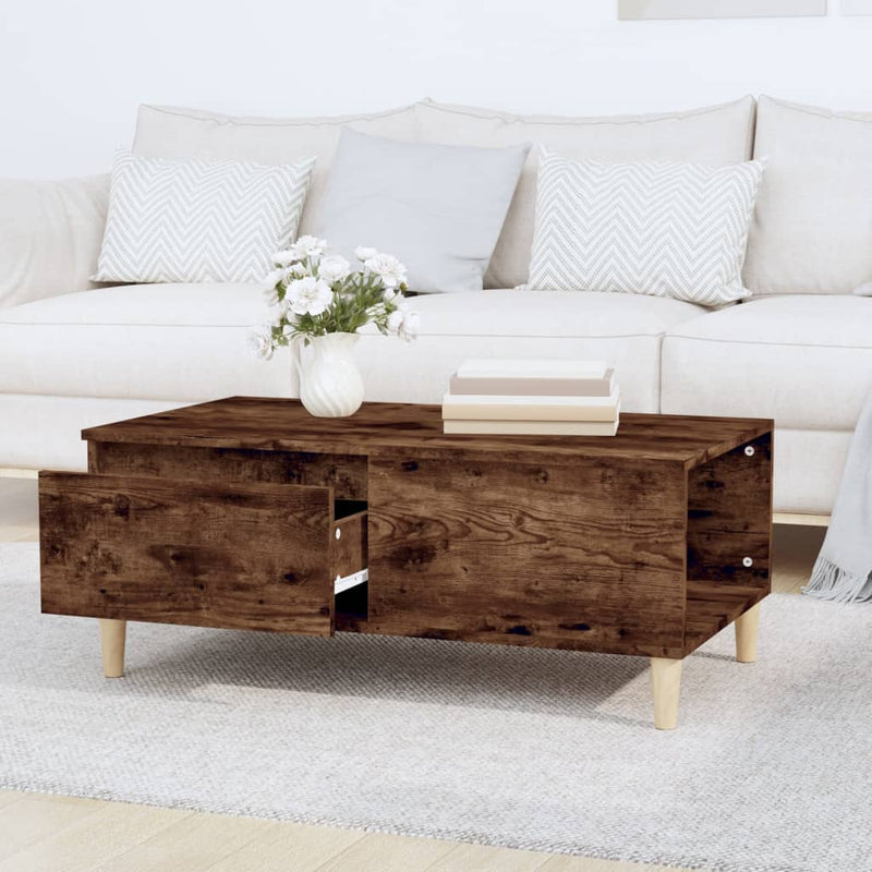 vidaXL füstös tölgy színű fatermék dohányzóasztal 90x50x36,5 cm