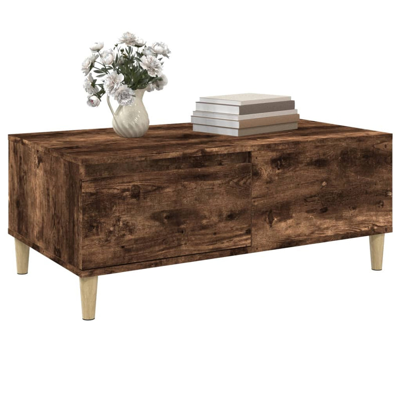vidaXL füstös tölgy színű fatermék dohányzóasztal 90x50x36,5 cm