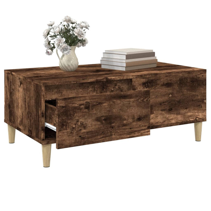 vidaXL füstös tölgy színű fatermék dohányzóasztal 90x50x36,5 cm