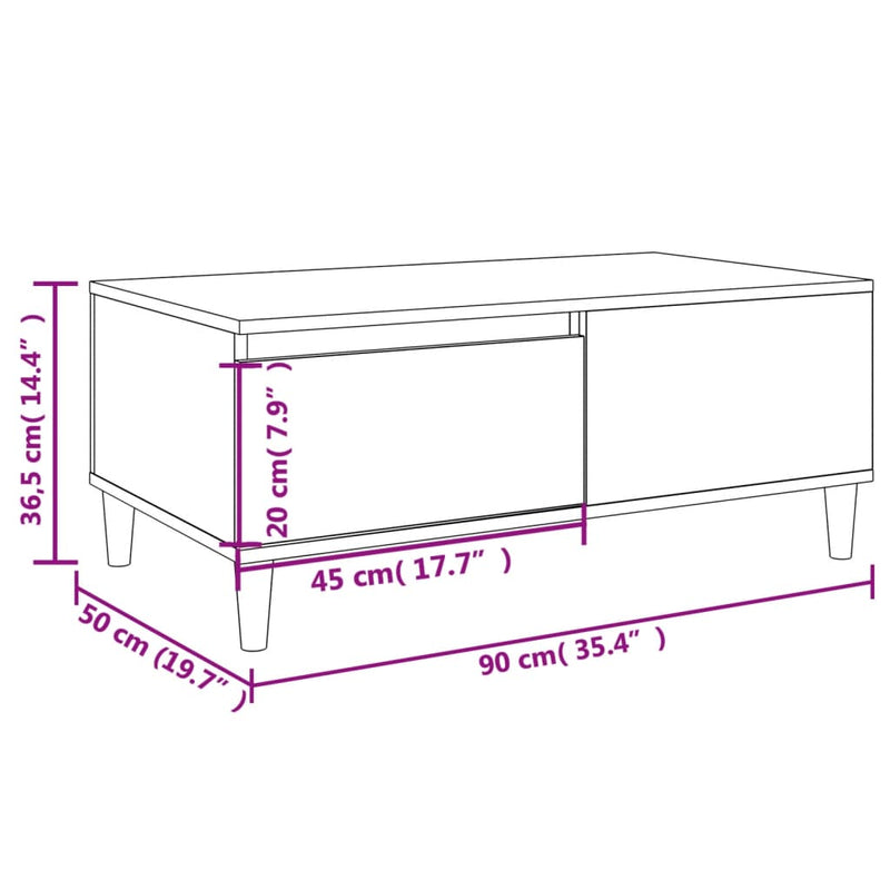 vidaXL füstös tölgy színű fatermék dohányzóasztal 90x50x36,5 cm