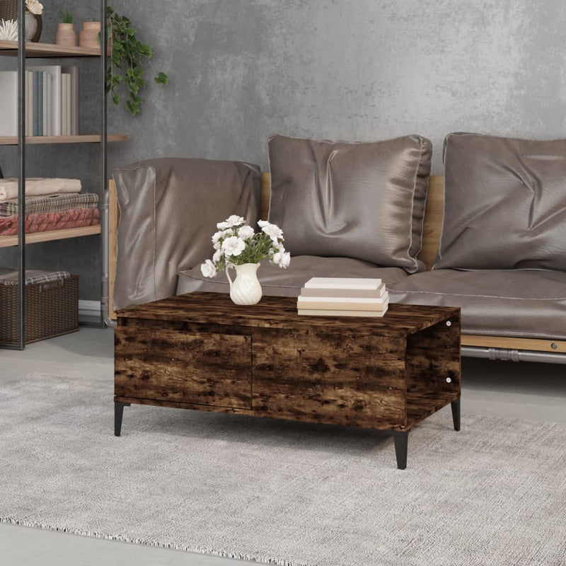 vidaXL füstös tölgy színű fatermék dohányzóasztal 90x50x36,5 cm