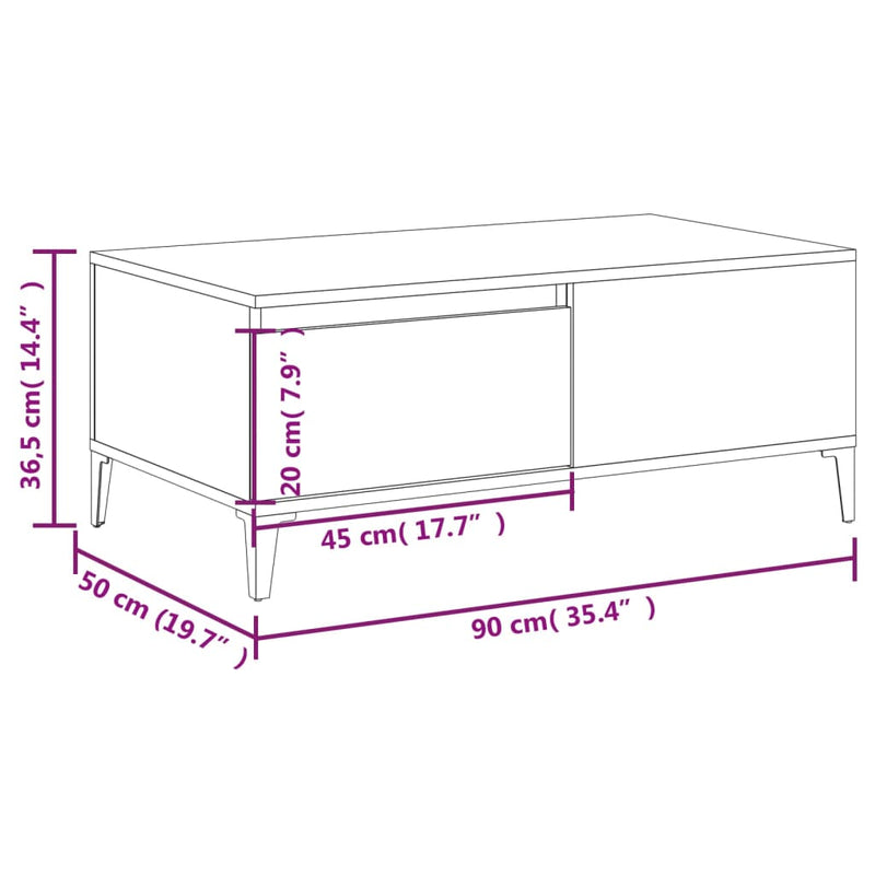 vidaXL barna tölgyszínű szerelt fa dohányzóasztal 90x50x36,5 cm