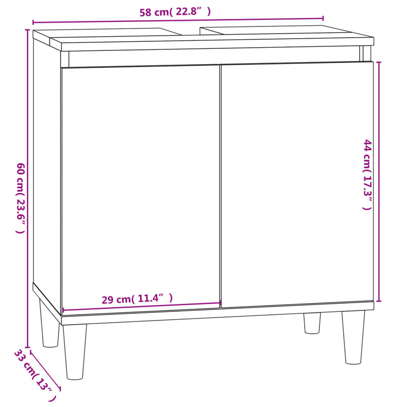 vidaXL fekete szerelt fa mosdószekrény 58x33x60 cm