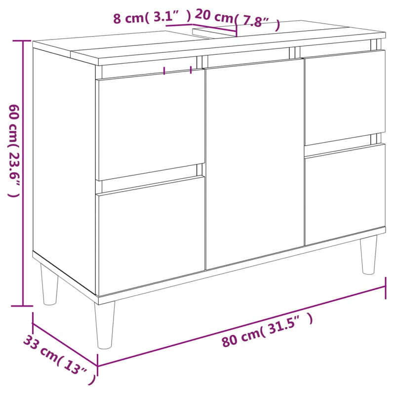 vidaXL fehér szerelt fa mosdószekrény 80 x 33 x 60 cm