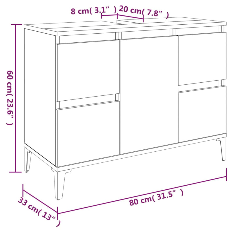 vidaXL fekete szerelt fa mosdószekrény 80 x 33 x 60 cm