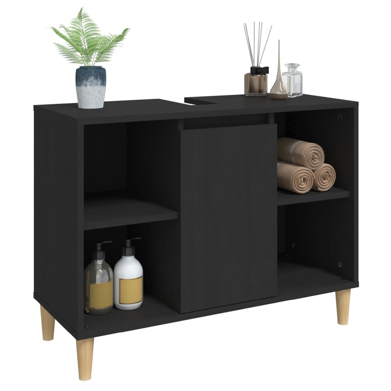 vidaXL fekete szerelt fa mosdószekrény 80 x 33 x 60 cm