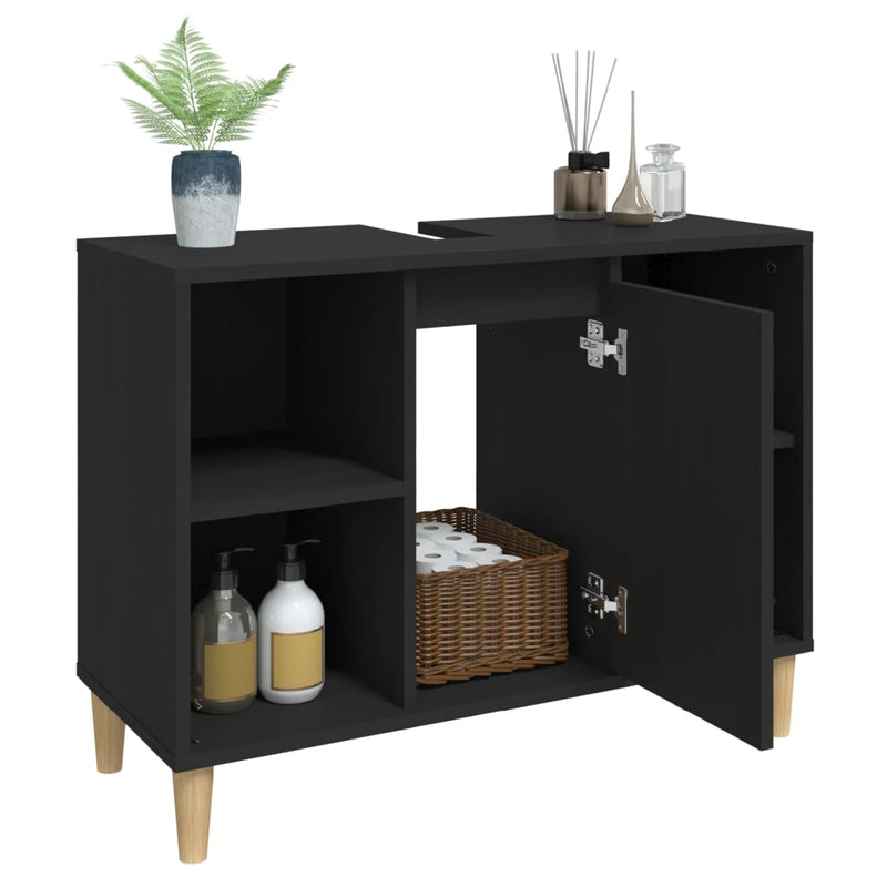 vidaXL fekete szerelt fa mosdószekrény 80 x 33 x 60 cm