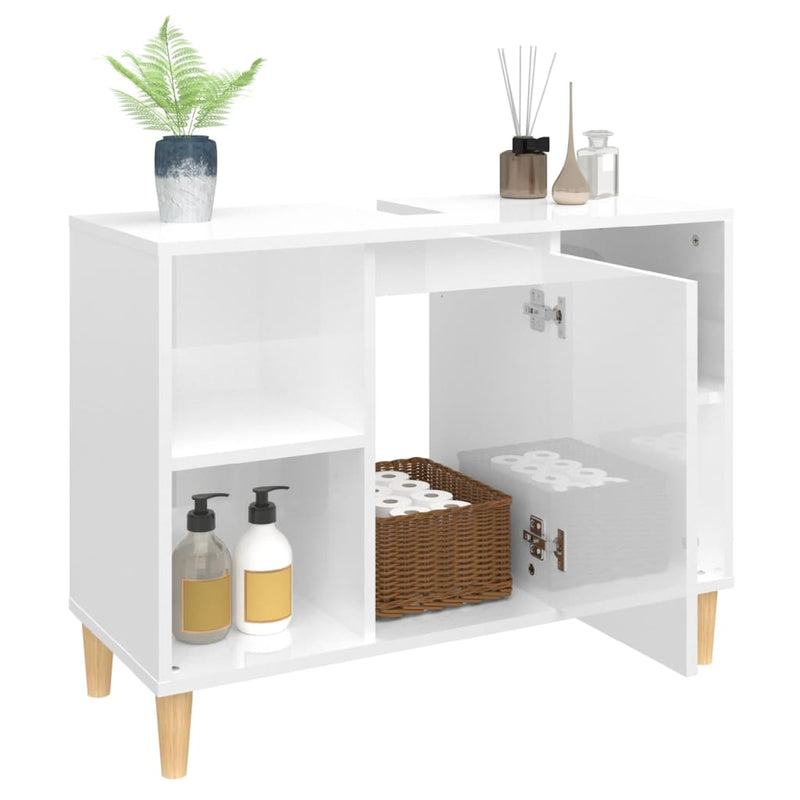vidaXL magasfényű fehér szerelt fa mosdószekrény 80 x 33 x 60 cm