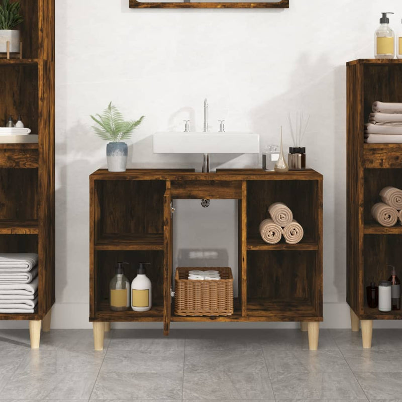 vidaXL füstös tölgy színű szerelt fa mosdószekrény 80 x 33 x 60 cm
