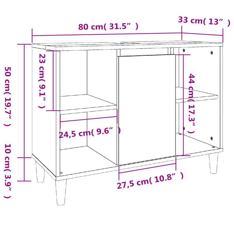 vidaXL füstös tölgy színű szerelt fa mosdószekrény 80 x 33 x 60 cm