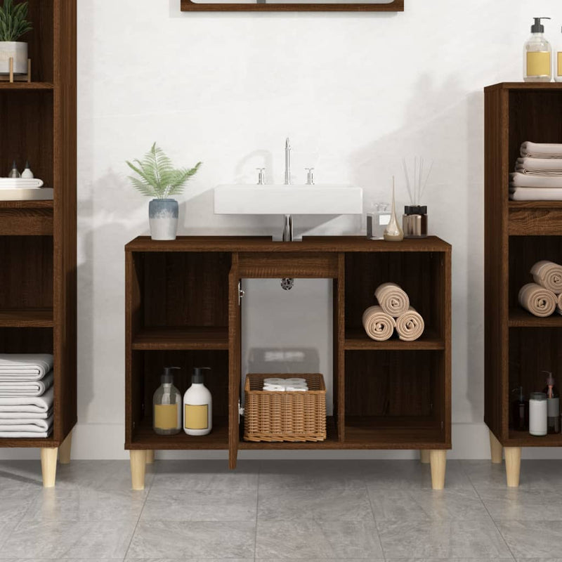 vidaXL barna tölgyszínű szerelt fa mosdószekrény 80 x 33 x 60 cm