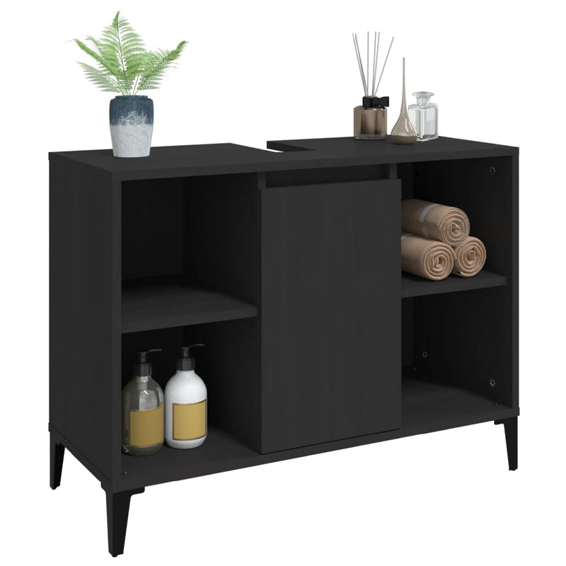 vidaXL fekete szerelt fa mosdószekrény 80 x 33 x 60 cm