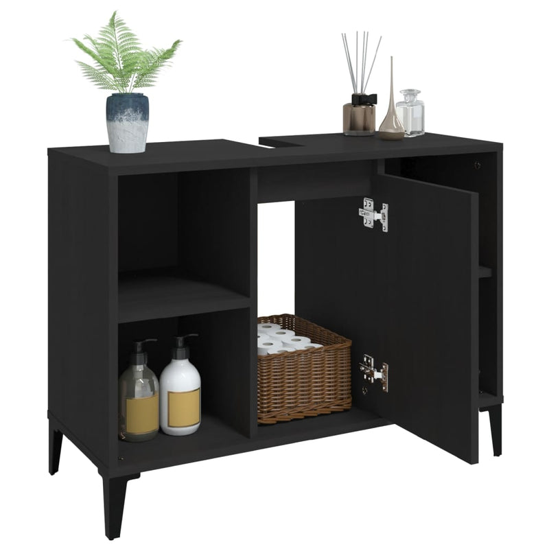 vidaXL fekete szerelt fa mosdószekrény 80 x 33 x 60 cm