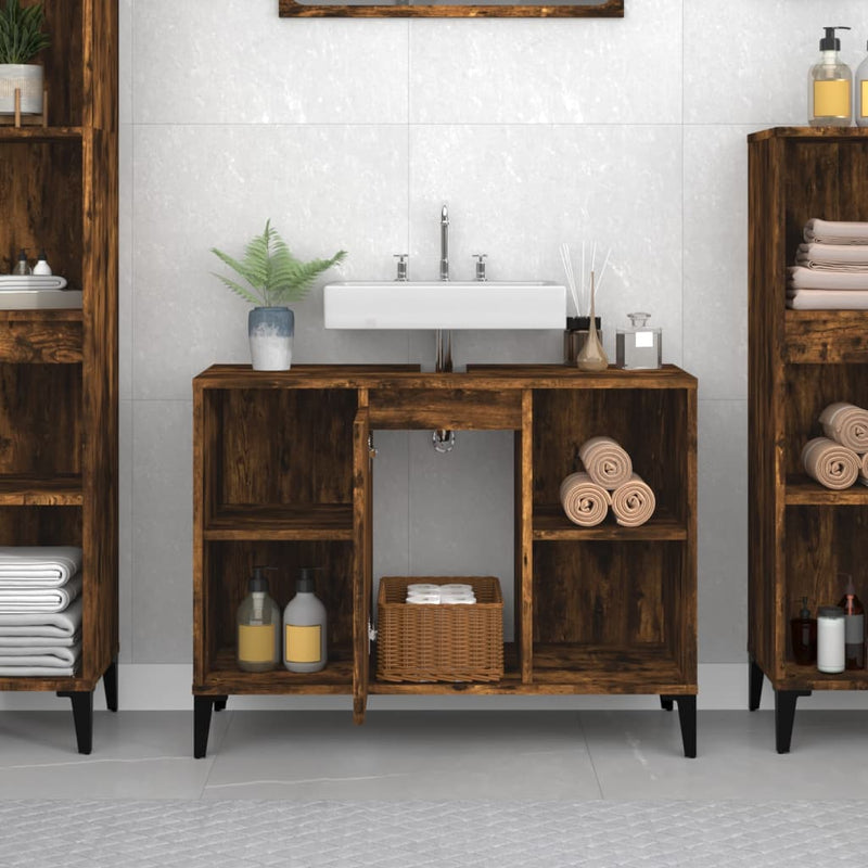 vidaXL füstös tölgy színű szerelt fa mosdószekrény 80 x 33 x 60 cm
