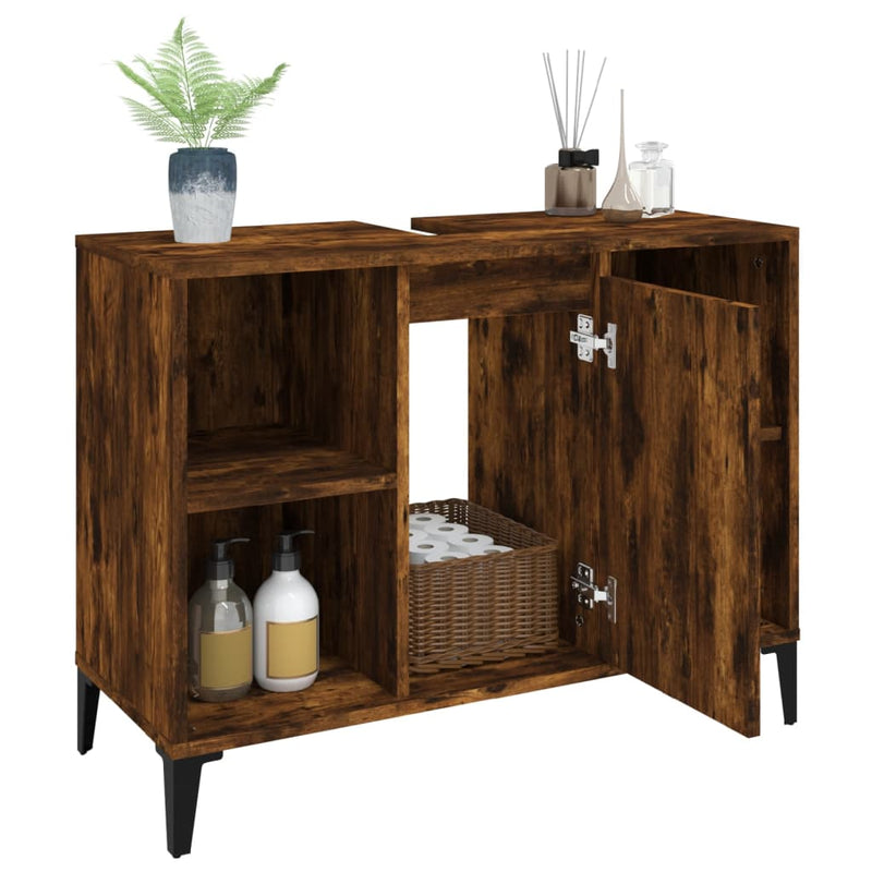vidaXL füstös tölgy színű szerelt fa mosdószekrény 80 x 33 x 60 cm