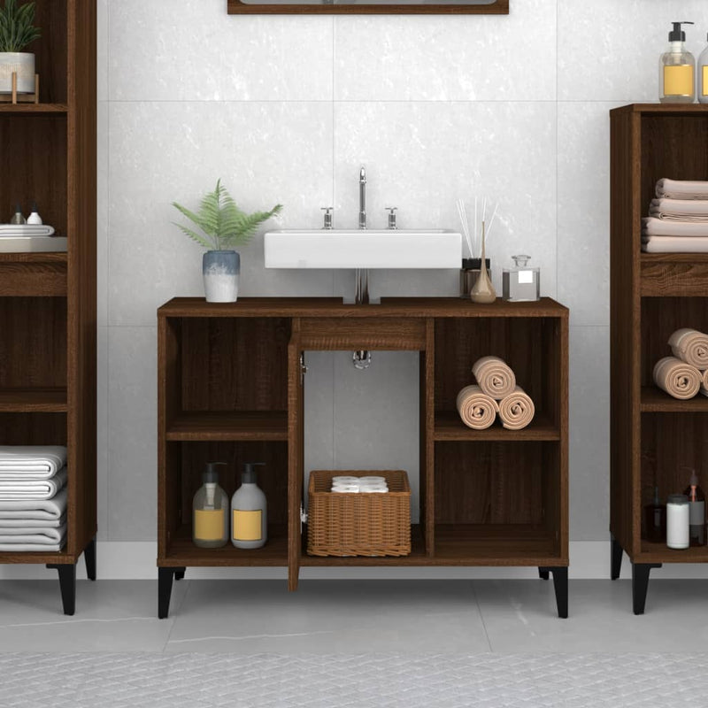 vidaXL barna tölgyszínű szerelt fa mosdószekrény 80 x 33 x 60 cm