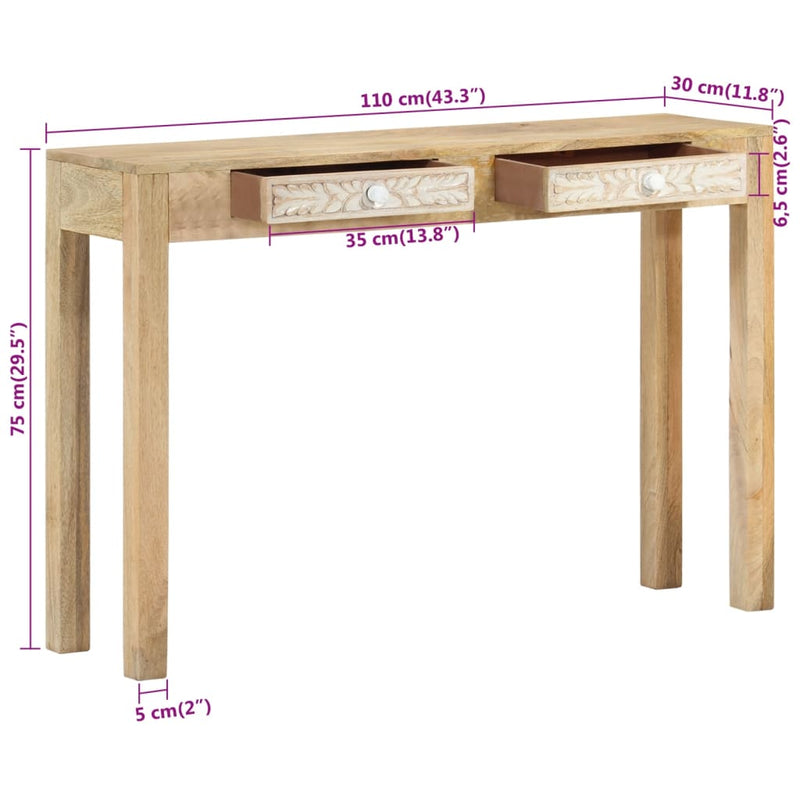 vidaXL tömör fehérített mangófa konzolasztal 110 x 30 x 75 cm