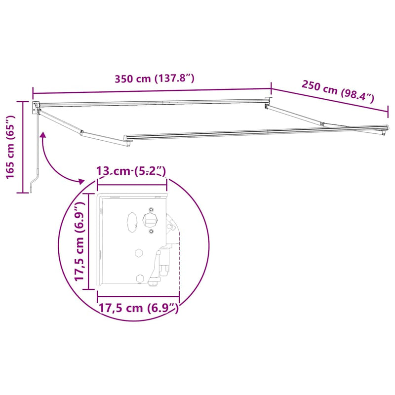 vidaXL Napernyő Fehér 3,5 x 2,5 m Fém
