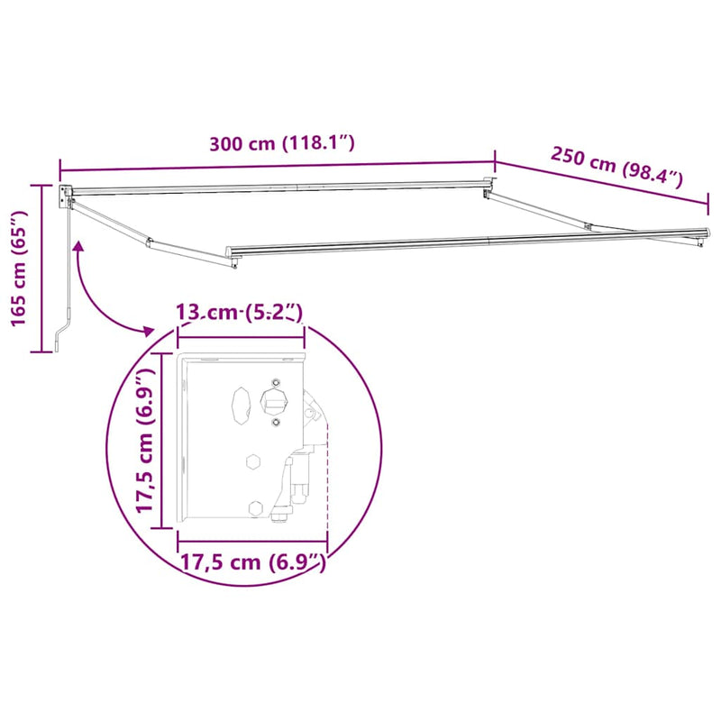 vidaXL Napernyő Antracit 3 x 2,5 m Fém