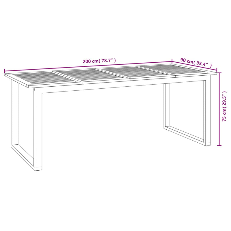 vidaXL tömör akácfa kerti asztal U-alakú lábakkal 200 x 90 x 75 cm