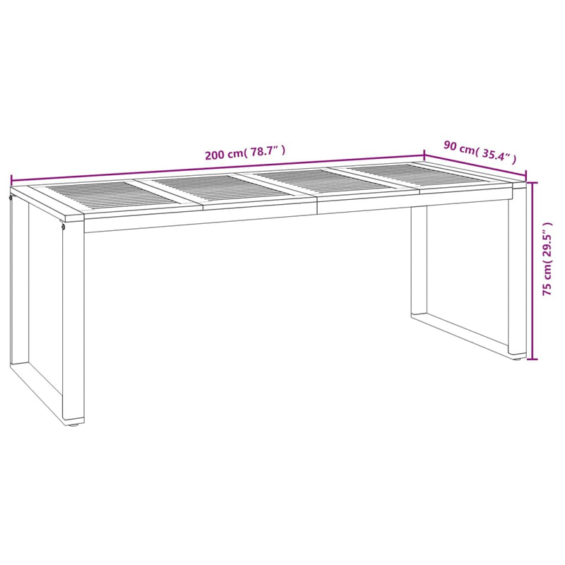 vidaXL tömör akácfa kerti asztal U-alakú lábakkal 200 x 90 x 75 cm