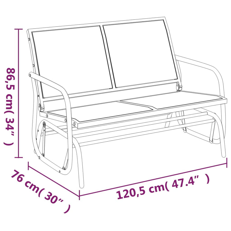 vidaXL fekete textilén és acél kerti sikló pad 120,5 x 76 x 86,5 cm