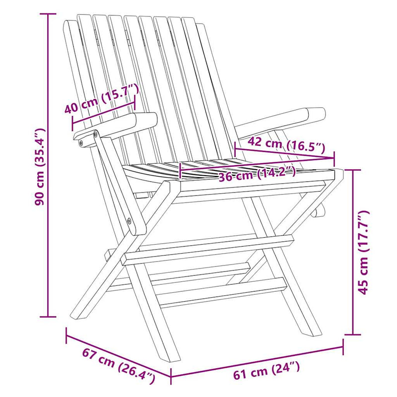 vidaXL 2 db tömör tíkfa összecsukható kerti szék 61 x 67 x 90 cm